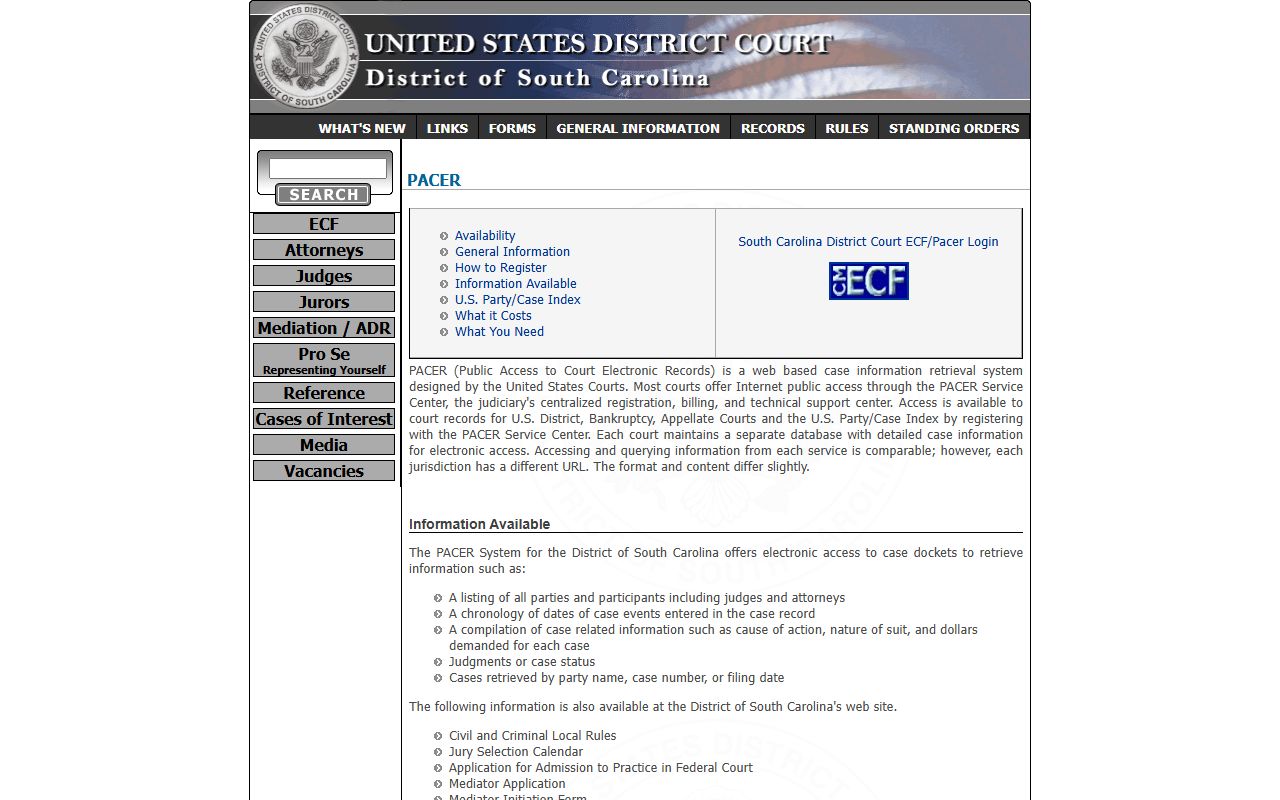 Fairfield County Clerk of Court records District of South Carolina PACER information