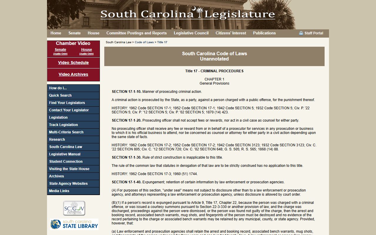 Fairfield County arrest records South Carolina criminal procedure statute