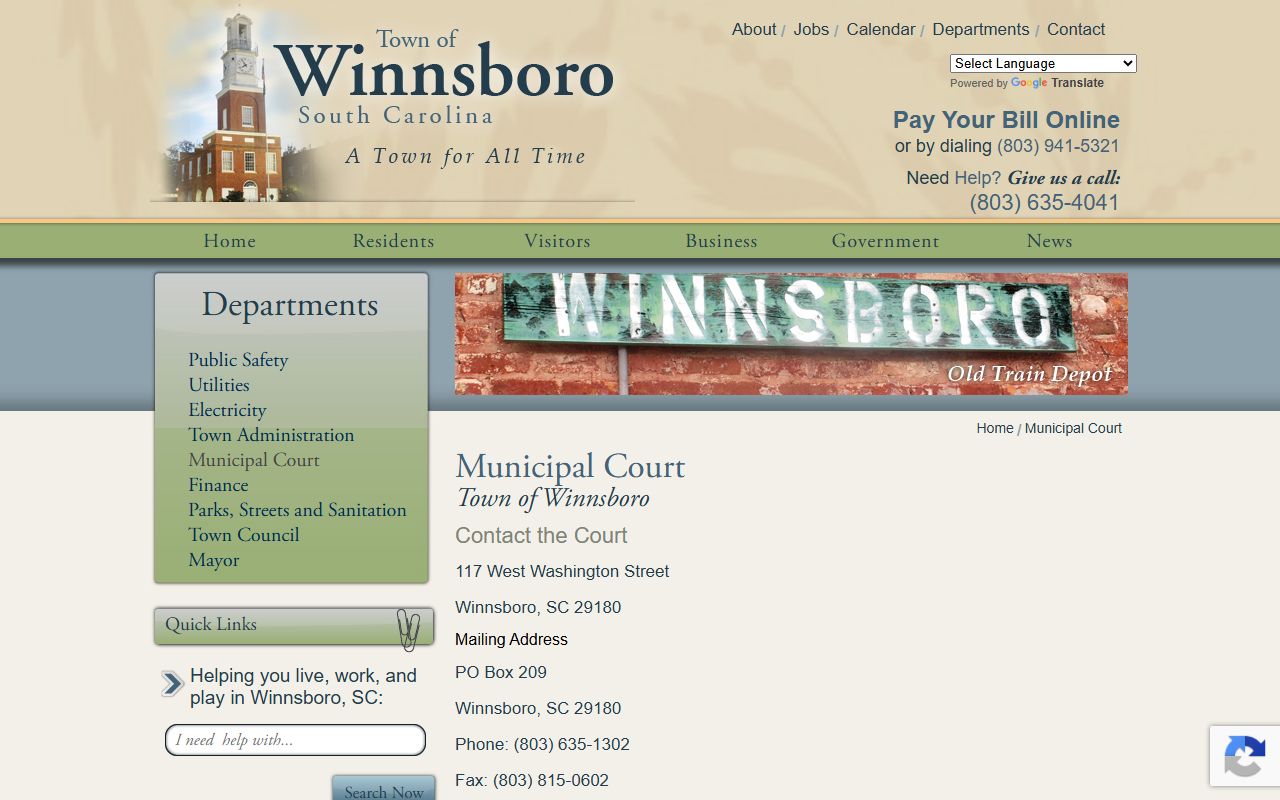 Fairfield County court dockets Winnsboro Municipal Court