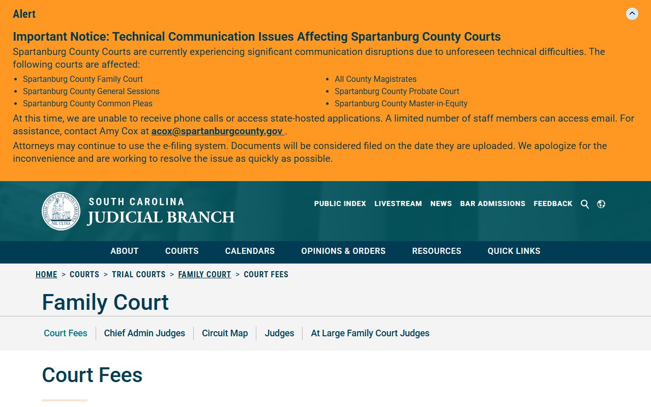 Fairfield County court dockets South Carolina Family Court fees