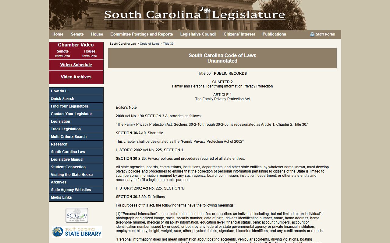 Fairfield County court records South Carolina personal information provisions