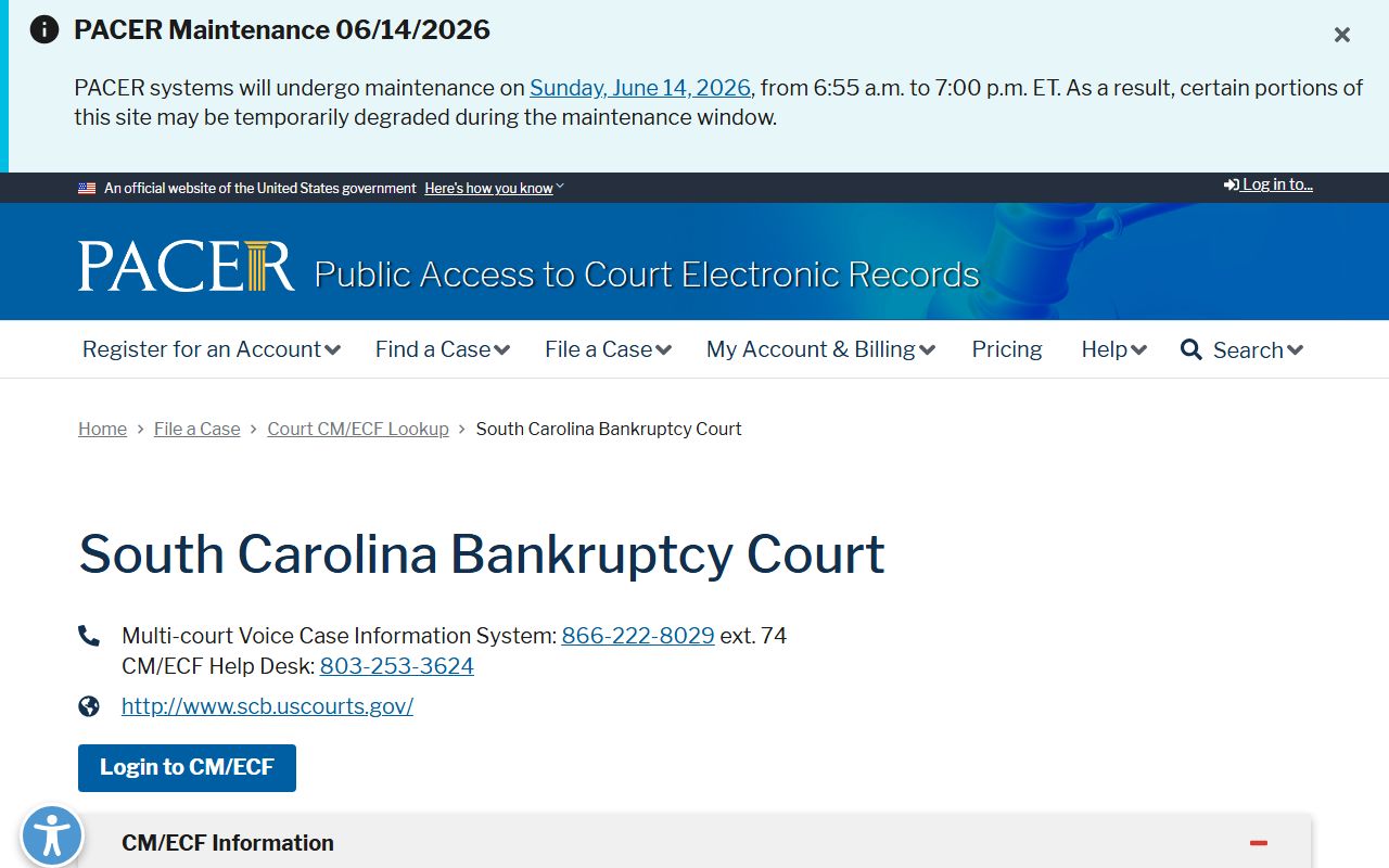 Fairfield County Circuit Court records PACER bankruptcy court lookup