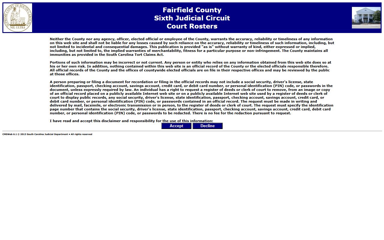 Fairfield County court records court rosters portal