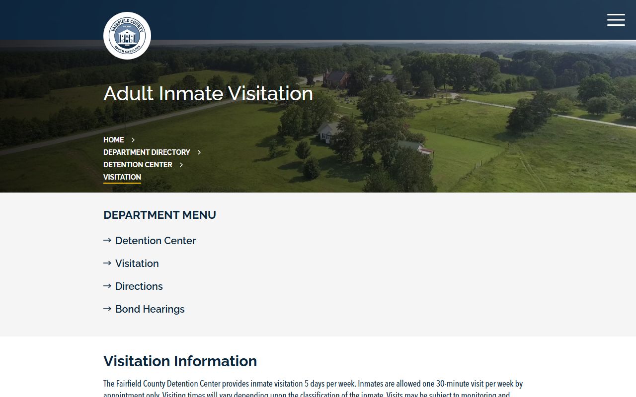 Fairfield County inmate records Detention Center visitation rules