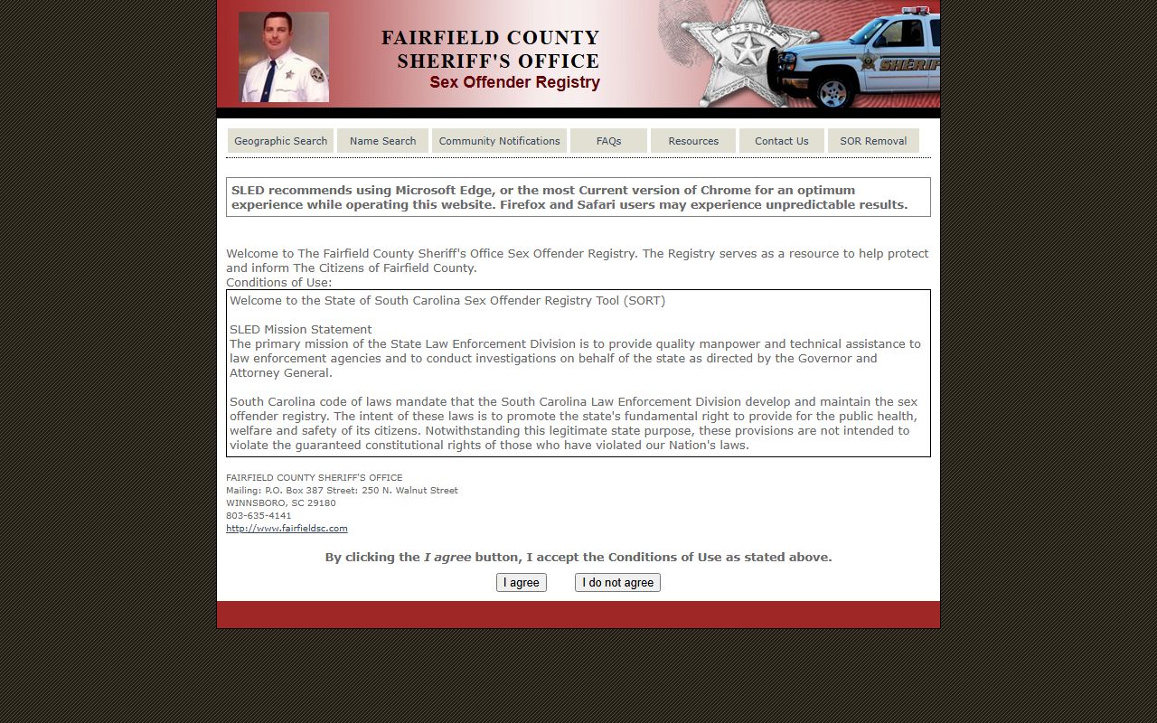 Fairfield County warrant search SLED SORT registry