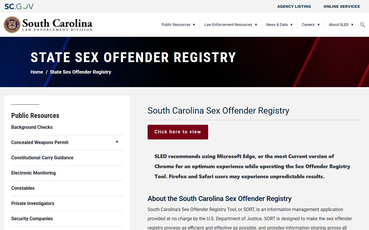 Fairfield County warrant search SLED registry information